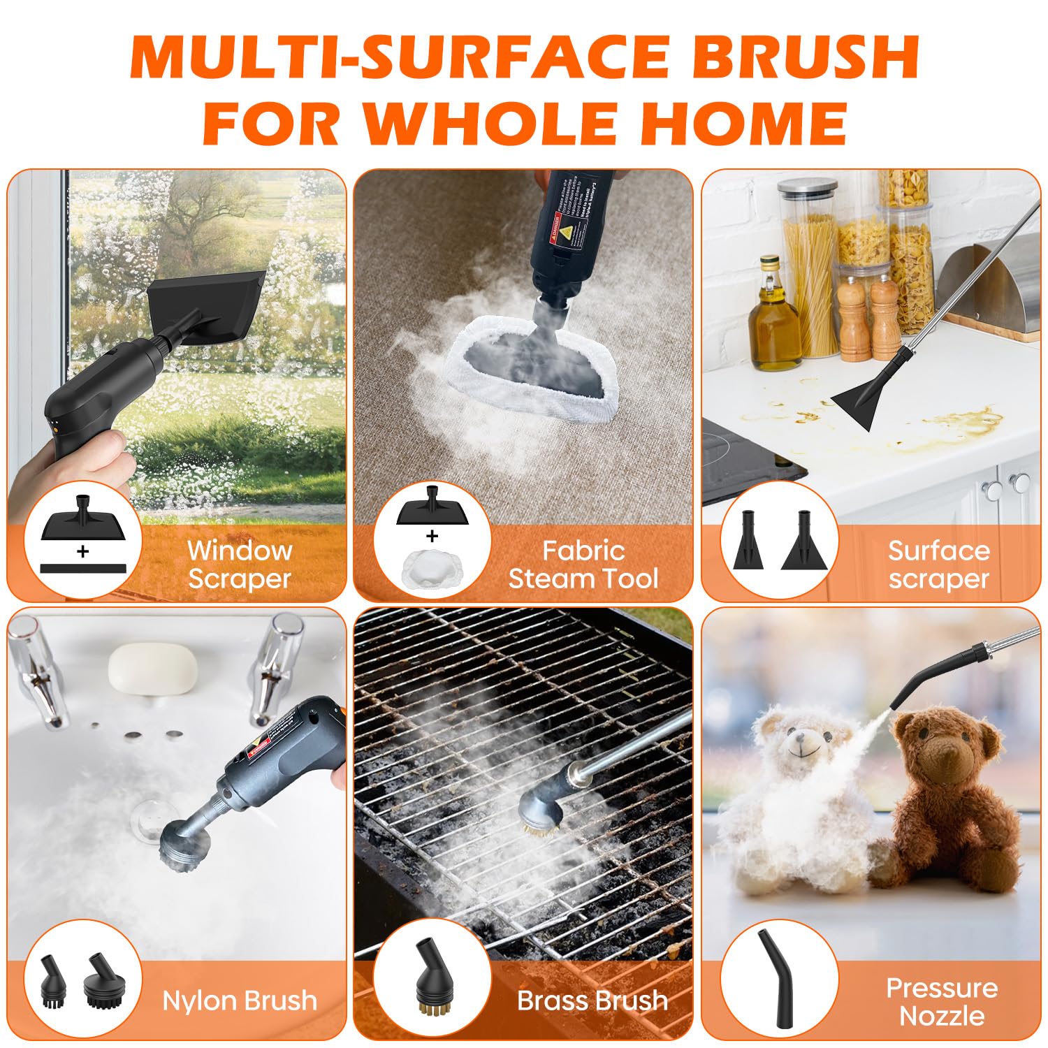 Steam Cleaner for Home & Car-2500W Portable Handheld Steamer for Cleaning with 3-Level Handle, 15s Heat-Up, Large Tank, 16 Accessories - Clean Grease, Grout, Tile, Floor, Couch, Dirt, Furniture