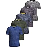 [5 Pack] Men’s Workout Short Sleeve Dry Fit T Shirts Quick Dry Active Athletic Crewneck Running Gym Moisture Wicking Tee Tops
