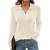 Romanstii Women's Knitted Collared Sweaters Long Sleeve V-Neck Polo Shirts Winter Pullover Tops