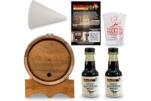 Red Head Barrels 2-Liter Charred American White Oak Whiskey Barrel with Kentucky Bourbon Flavoring Essence, DIY Oak Wood Barrel Homebrew Kit, Comes with a Shot Glass