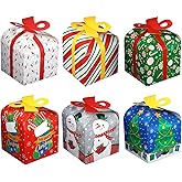Funrous 24 Pcs Christmas Large Gift Boxes with Bow Xmas Paper Treat Candy Goodie Boxes 3D Holiday Cookie Holders for Winter Christmas Birthday Party Favor Snack Wrapping Supplies, 6 Styles
