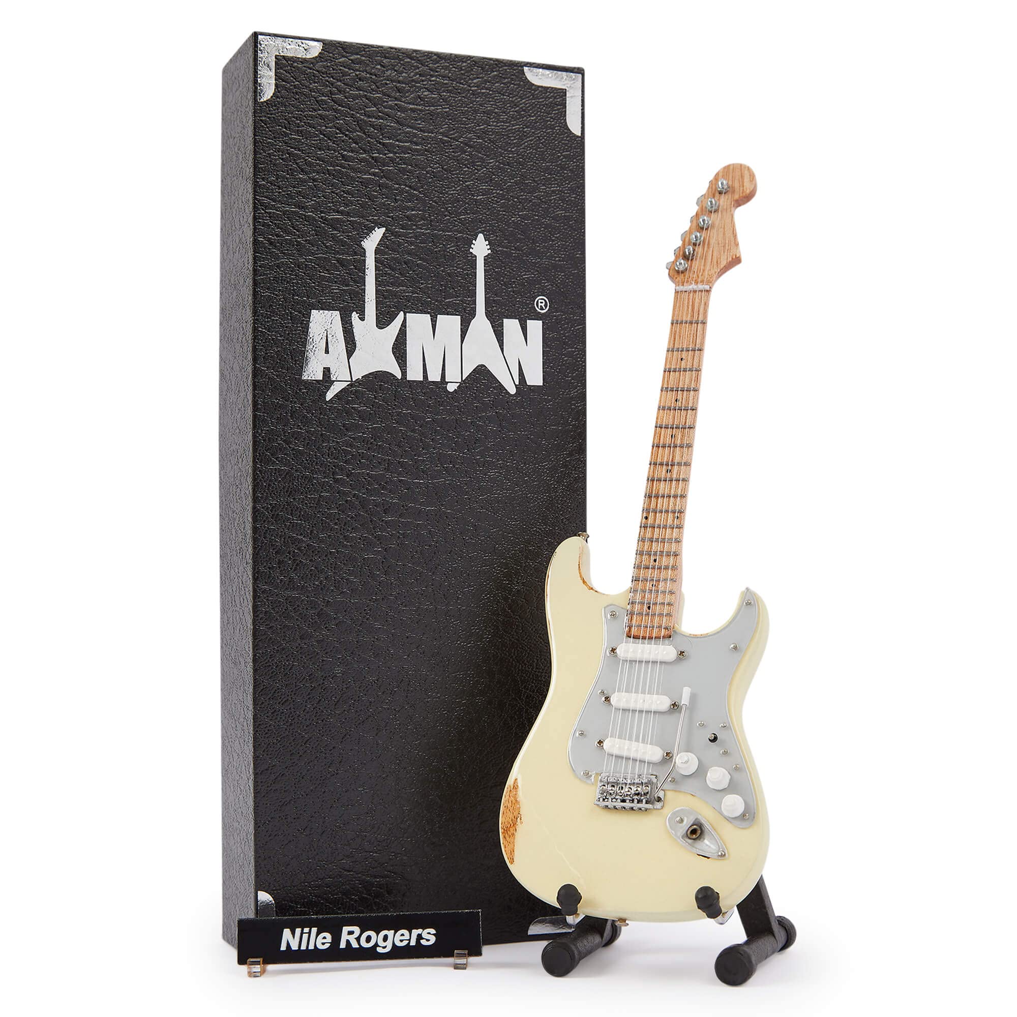 Nile Rodgers Miniature Guitar Replica - Music Gifts - Handmade Ornamental 1/4 Scale - Includes a Display Box, Name Tag and Miniature Guitar Stand
