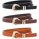 3 Pack Women Belts Leather for Jeans Pants Dresses Fashion Ladies Waist Skinny Belt with Gold Buckle