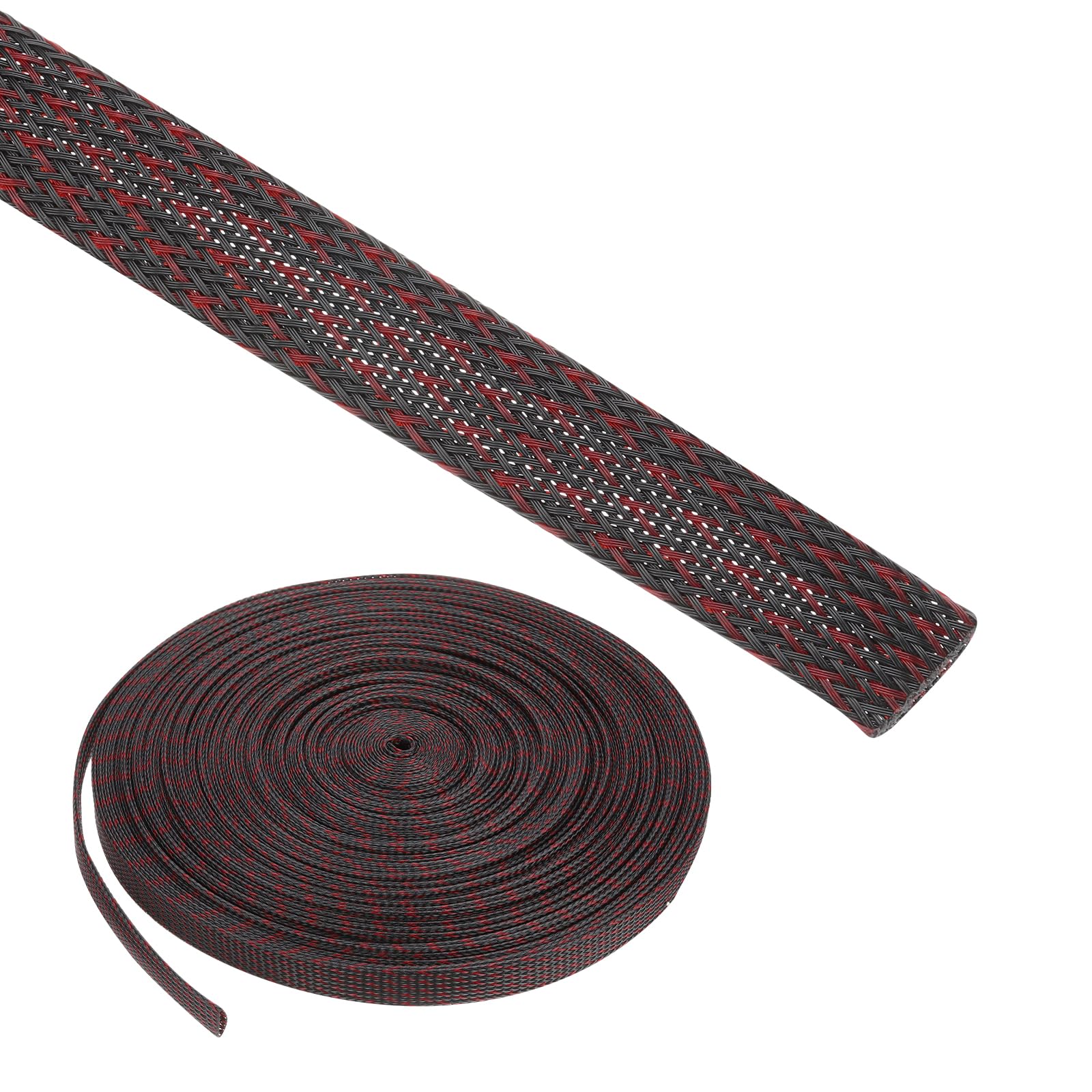 Rebower 100ft PET Expandable Wire Loom 3/4 Inch, PET Braided Wire Sleeving Cable Management Sleeve Tubing [for Audio Video Home Office Cord Protector]-Black Red