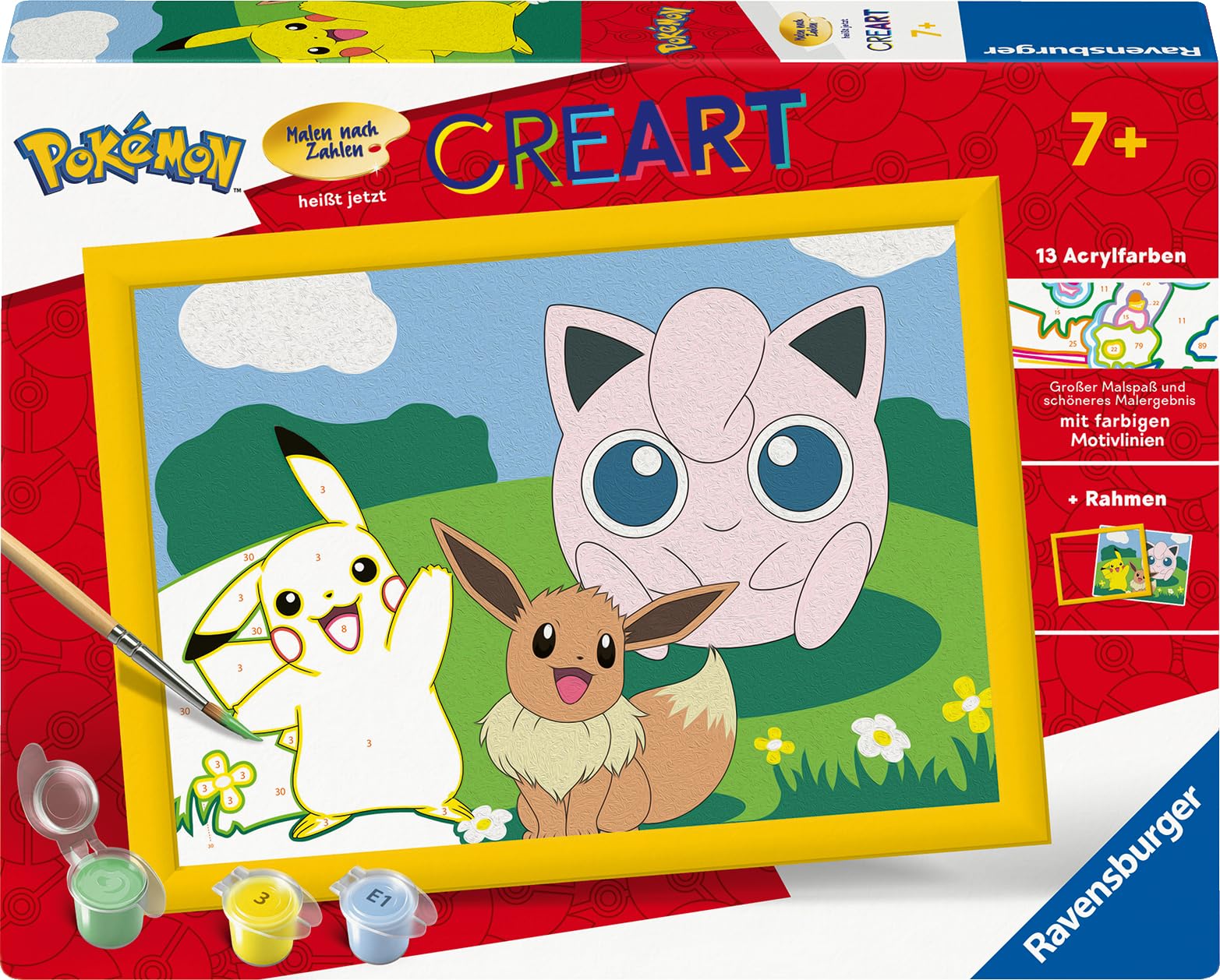 Ravensburger CreArt 20298 - Pokémon Abenteuer - Malen nach Zahlen Pokémon für Kinder ab 7 Jahre, Malset mit Rahmen, Pinsel und Acrylfarben, Geschenk für Jungen und Mädchen 2