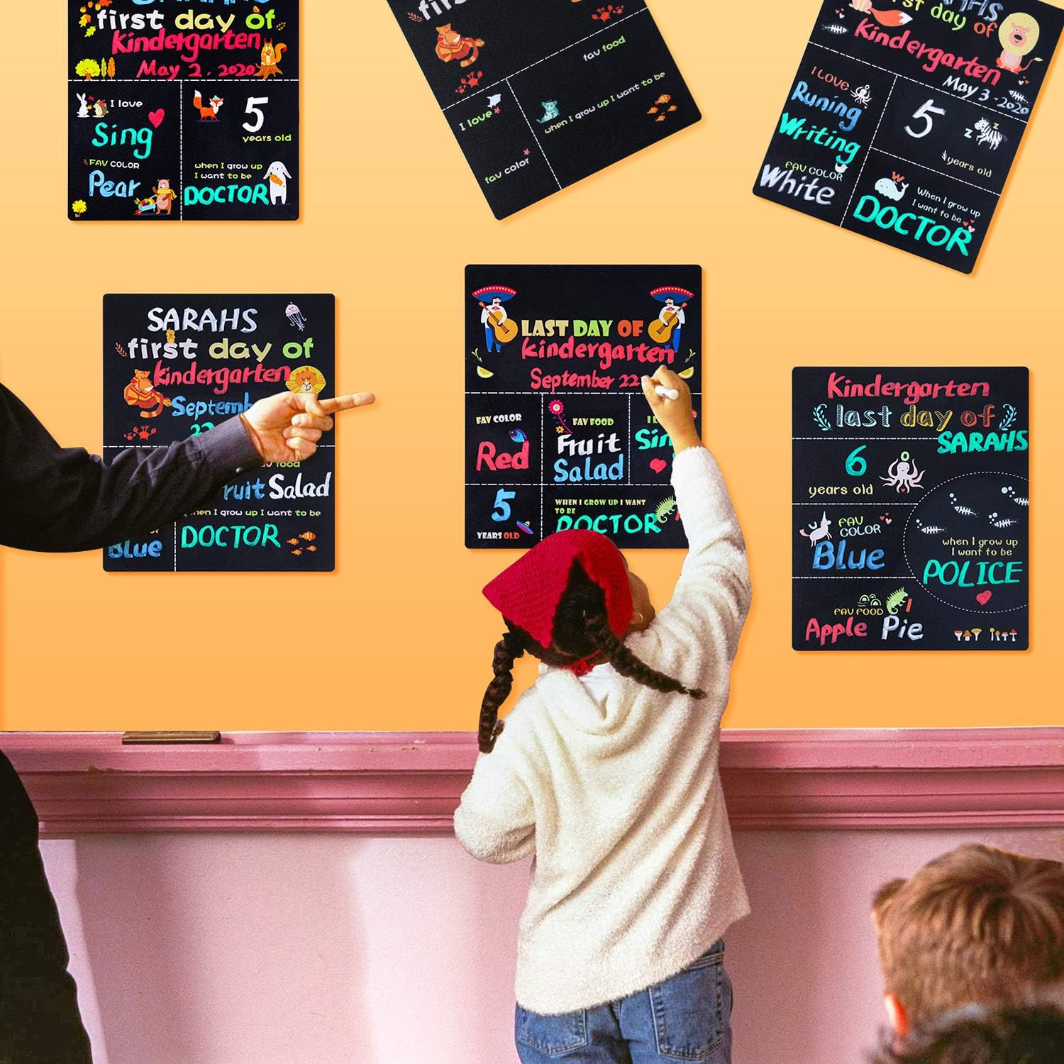 WONFUlity First Day of School Chalkboard 1st & Last Day of School Chalkboard Sign, Back to School Double-Side Reusable Board with Waterproof 12" × 10" Photo Prop, Fox Theme : Office Products
