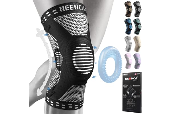 NEENCA Knee Brace for Knee Pain, Compression Knee Support with Air Mesh Fabric, Adjustable Knee Wrap with Side Stabilizers, U