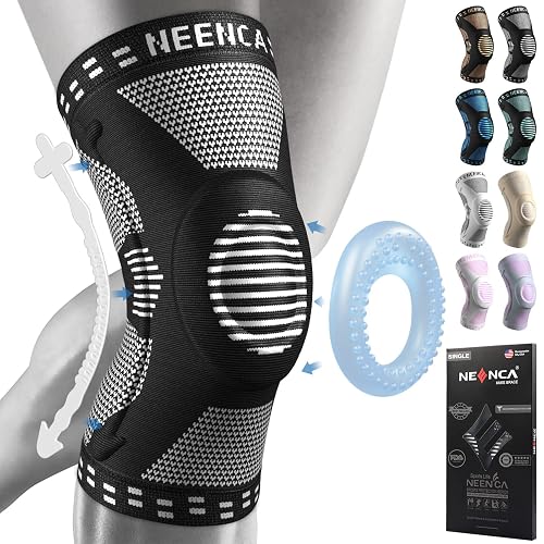 NEENCA Knee Brace for Knee Pain, Compression Knee Support with Air Mesh Fabric, Adjustable Knee Wrap with Side Stabilizers, Ultra-Soft Bandage for Sports, Running, Meniscus Tear, ACL, Arthritis Relief