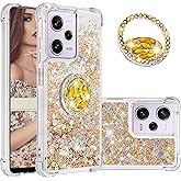 CCSmall Clear Glitter Case for Xiaomi Redmi Note 12 Pro 5G, Flowing Liquid Quicksand Bling Sparkly Cover with Diamond Ring Holder Rugged Case for MI Poco X5 Pro/Redmi Note 12 Pro LSZ Gold