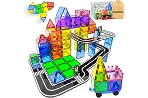 Goodtiles Magnetic Tiles Road Sets with Car Kits -Magnet Building Blocks Montessori Toys for Toddlers | Preschool Educational Sensory Construction Toys for Ages 3 4 5 6 7 Boys and Girls