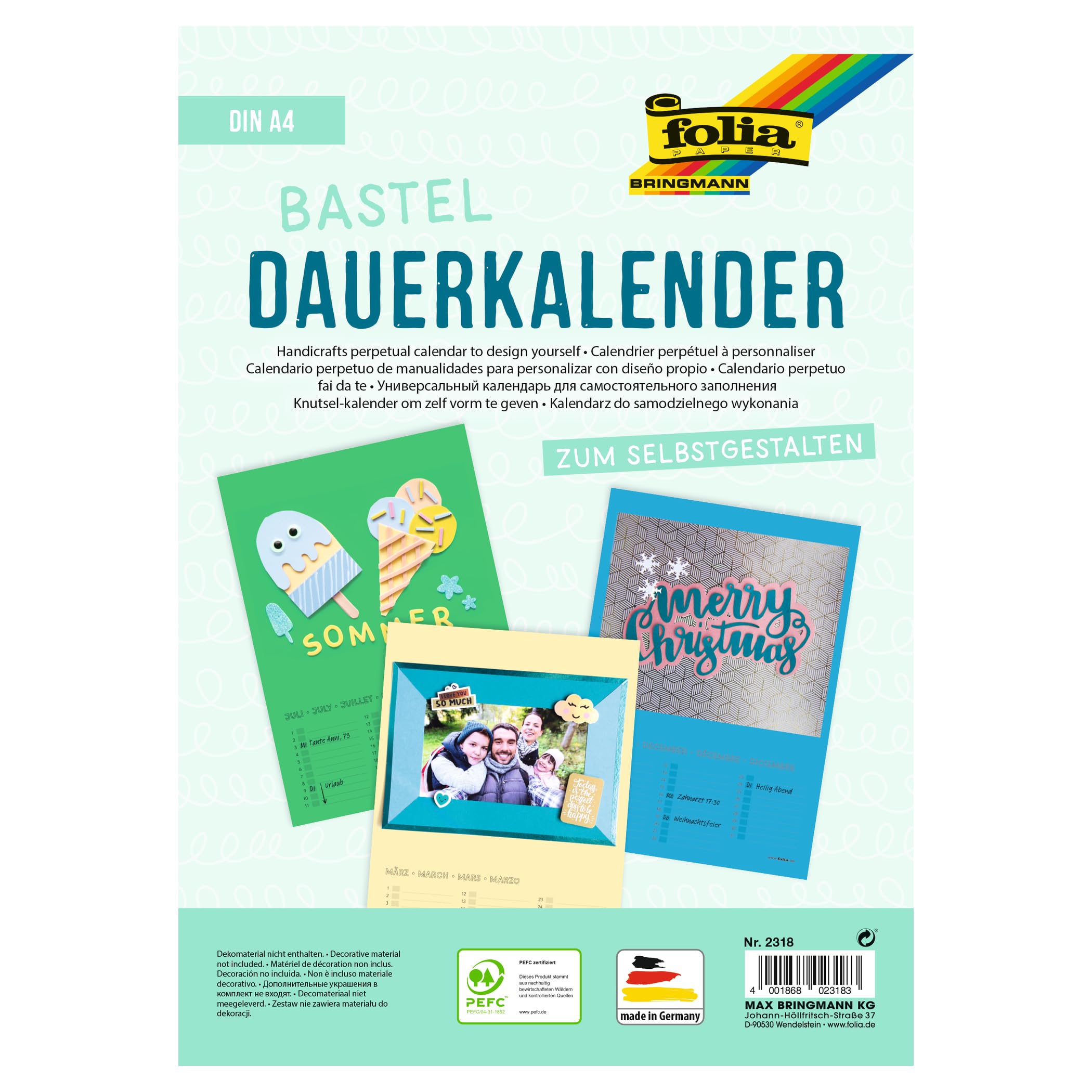 Folia 2318 Perpetual Calendar with A4 spiral notebook – assorted