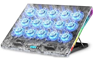 AICHESON Gaming Laptop Cooling Pad with 15 Cooler Fans, RGB Ultimate Computer Stand Base with Silent Fans for 15-18 Inch Laptops, Blue LED Lights