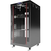 Sysracks 18U Premium Rack Mount Server 24" Depth Deep Network Cabinet, Server Rack with Fan, Removable Side Panels, Locking Glass Door Computer Cabinet Enclosure Network Rack Case PR 18.600