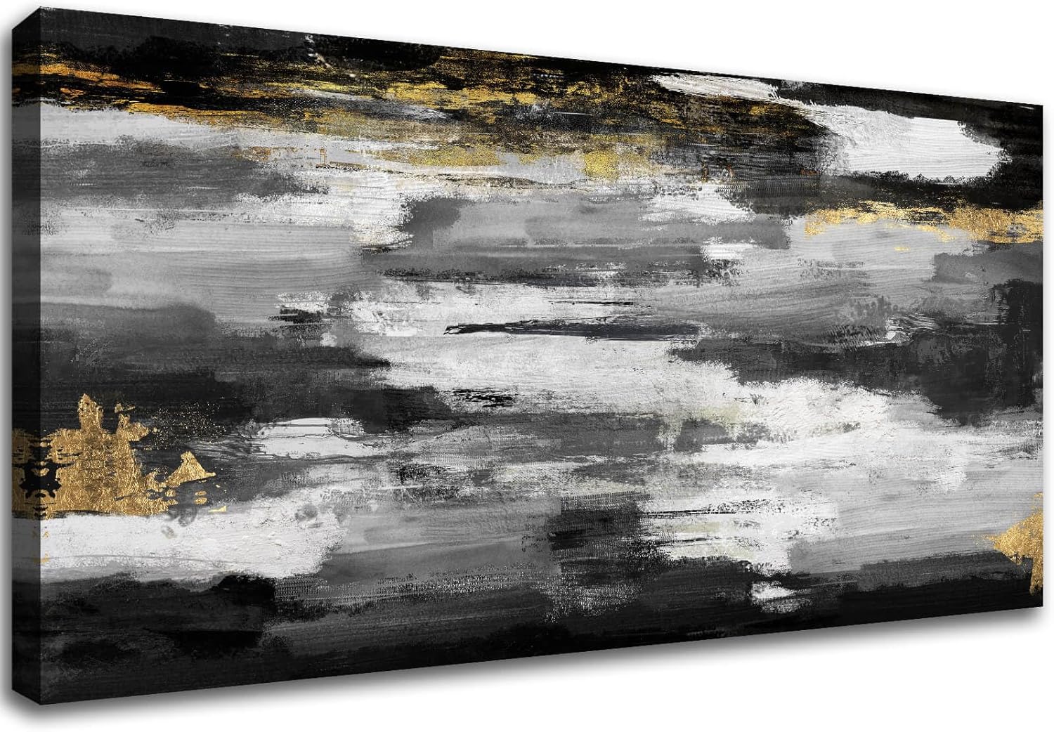 Paintings - Kureful Large Wall Art Living Room Decor Gold Abstract Painting Room Decor 30x60 Inch Black And Grey Artwork for Bathroom Home Office Decoration