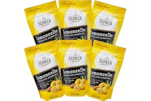 Lemoncello Chocolate Covered Almonds Brought to you by Nutic, Produced By Sconza - Roasted Almond Covered in White Chocolate and Lemon Creme Candy | 6 Pack of 5 Oz Bags | Gift Snack