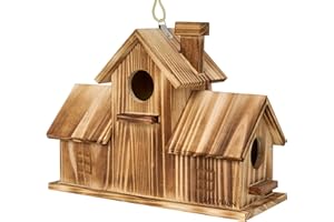 MIXUMON Bird Houses for Outside, Outdoor 3 Hole Bird House Room for 3 Bird Families Bluebird Finch Cardinals Hanging Birdhouse for Garden (Style 1)