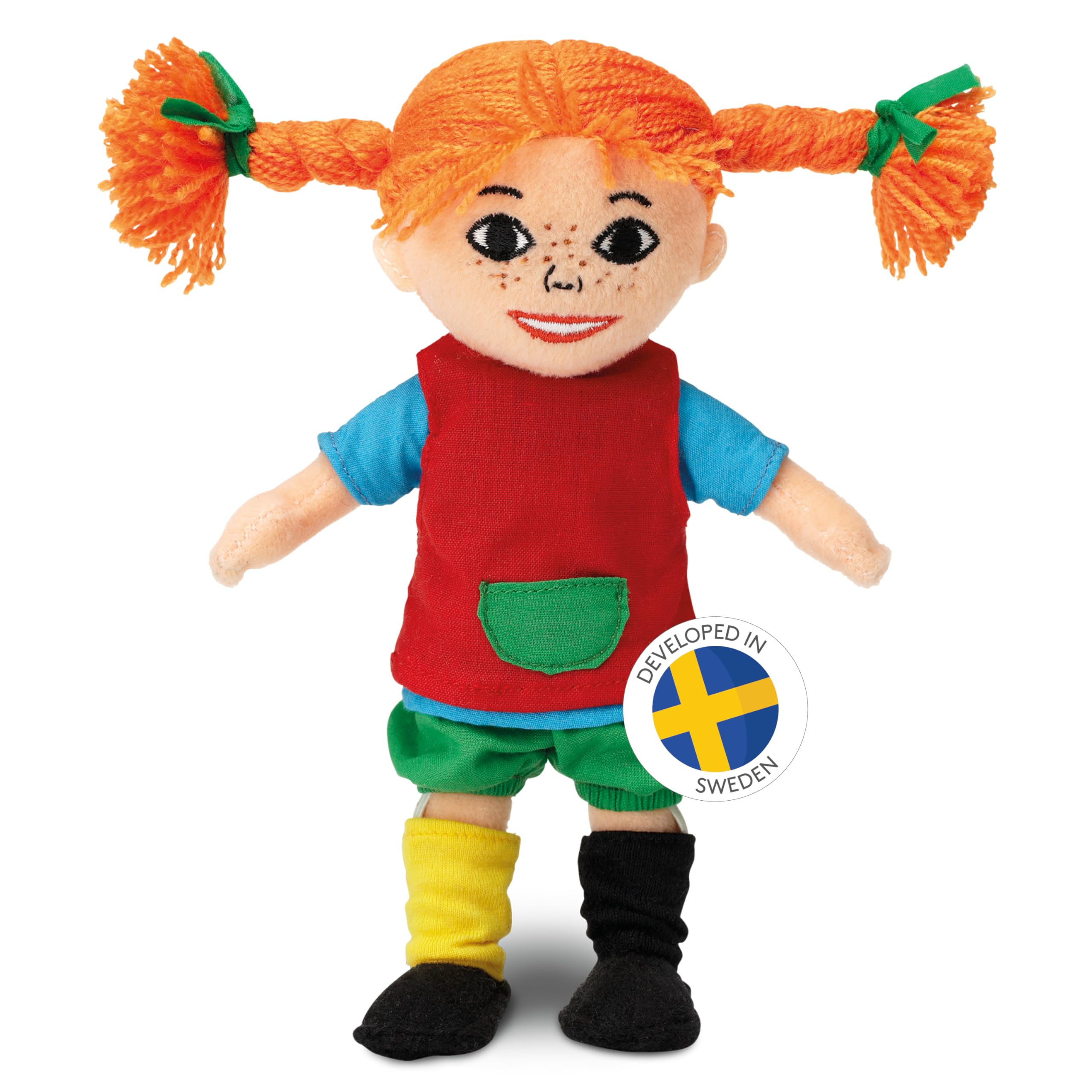 PIPPI LONGSTOCKING Doll – Rag Dolls for Girls Age 1, Smiling Pippi Rag Doll with Embroidered Face Makes Baby Happy, Builds Motor Skills, Removable Clothes, 20cm, Officially Licensed from Sweden — image 1