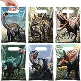 Funrous 90 Pcs Dinosaur Party Favor Dino Treat Gift Bags Bulk Dinosaur Plastic Goodie Loot Bags Dino Candy Pouches with Handles for Birthday Baby Shower Party Gift Decor Supplies