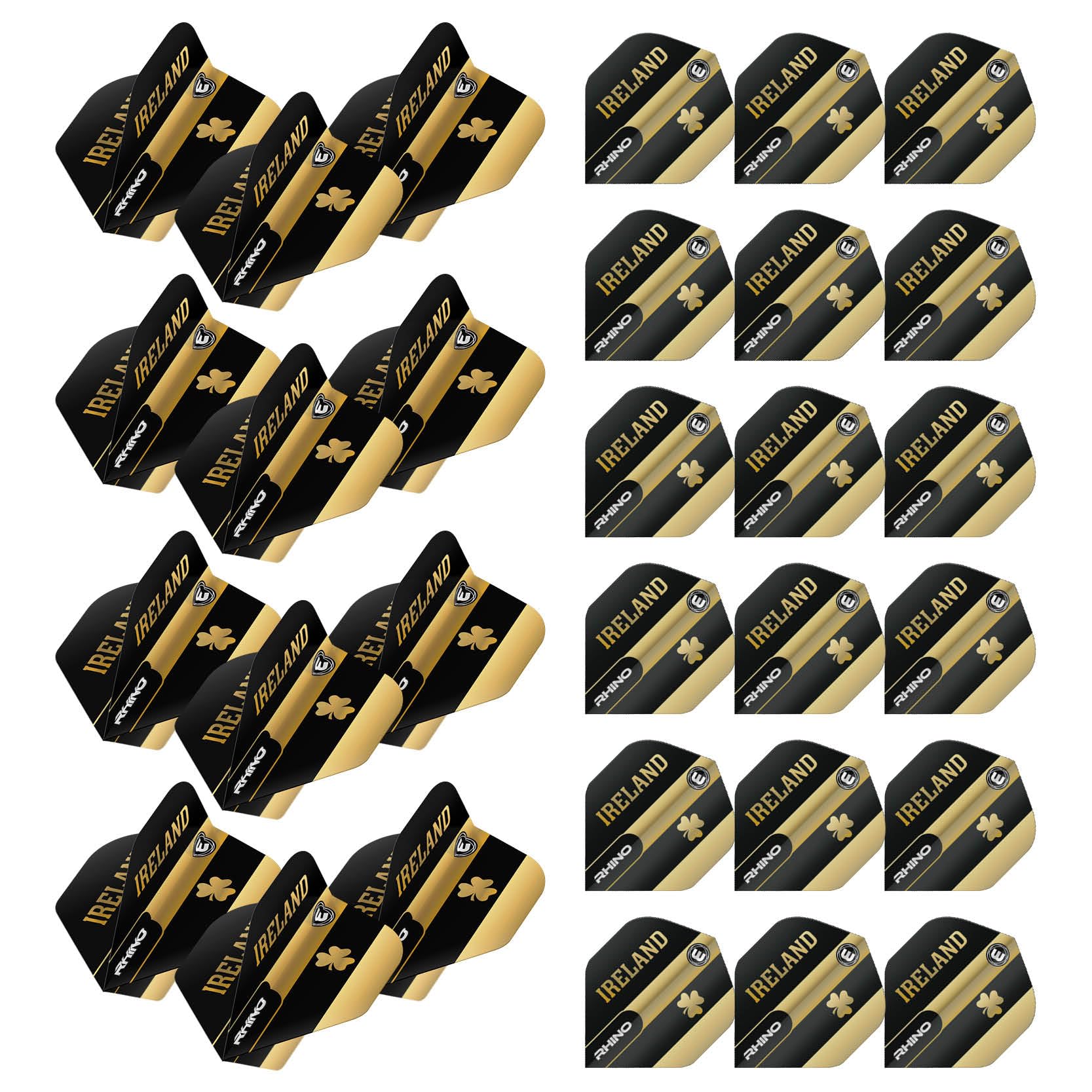 WINMAU Rhino Ireland Black & Gold Flag Dart Flights - 10 sets per pack (30 dart flights in total)