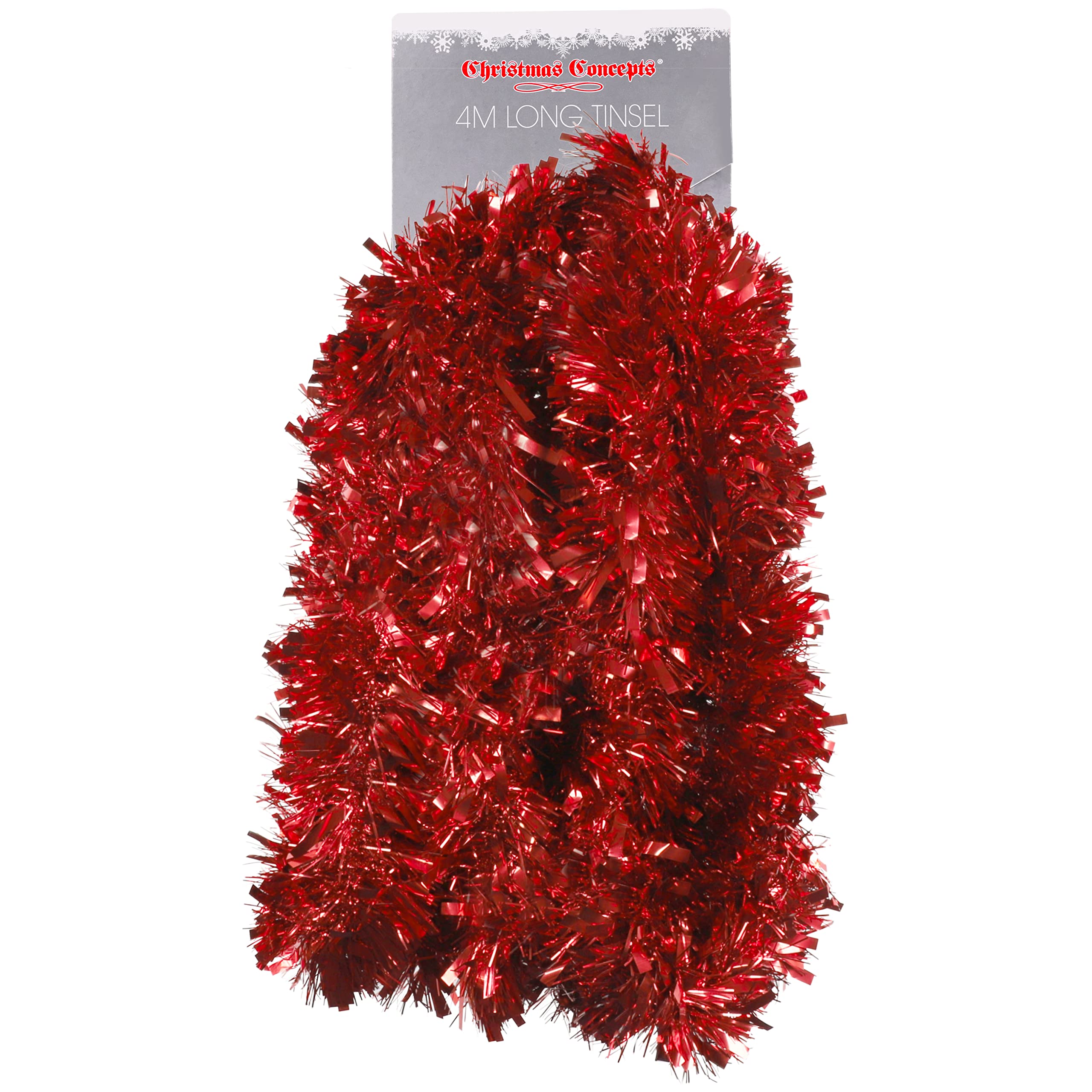 Christmas Concepts® 4m (13ft) Metre Chunky/Fine Christmas Tinsel - Christmas Decoration Tinsel (RED)