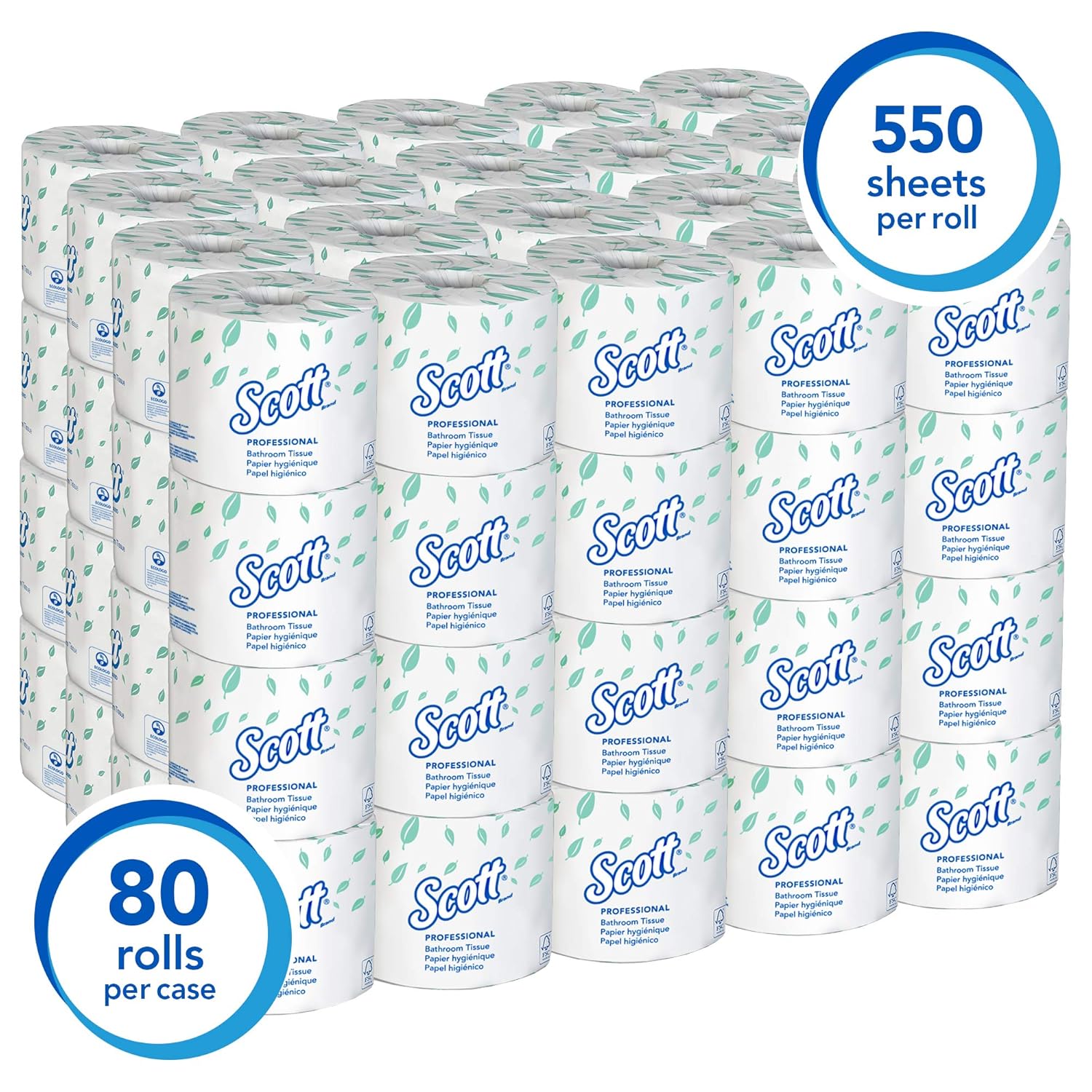 Scott Essential Professional Bulk Toilet Paper for Business (04460), Individually Wrapped Standard Rolls, 2-PLY, White, 80 Rolls / Case, 550 Sheets / Roll: Industrial & Scientific