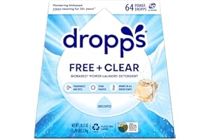 Dropps Free + Clear Biobased Power Laundry Detergent Pods, Unscented (64 Count) - HE Compatible Laundry Pods for Fresh Clothes - Laundry Soap Supplies & Recyclable Paperboard Packaging