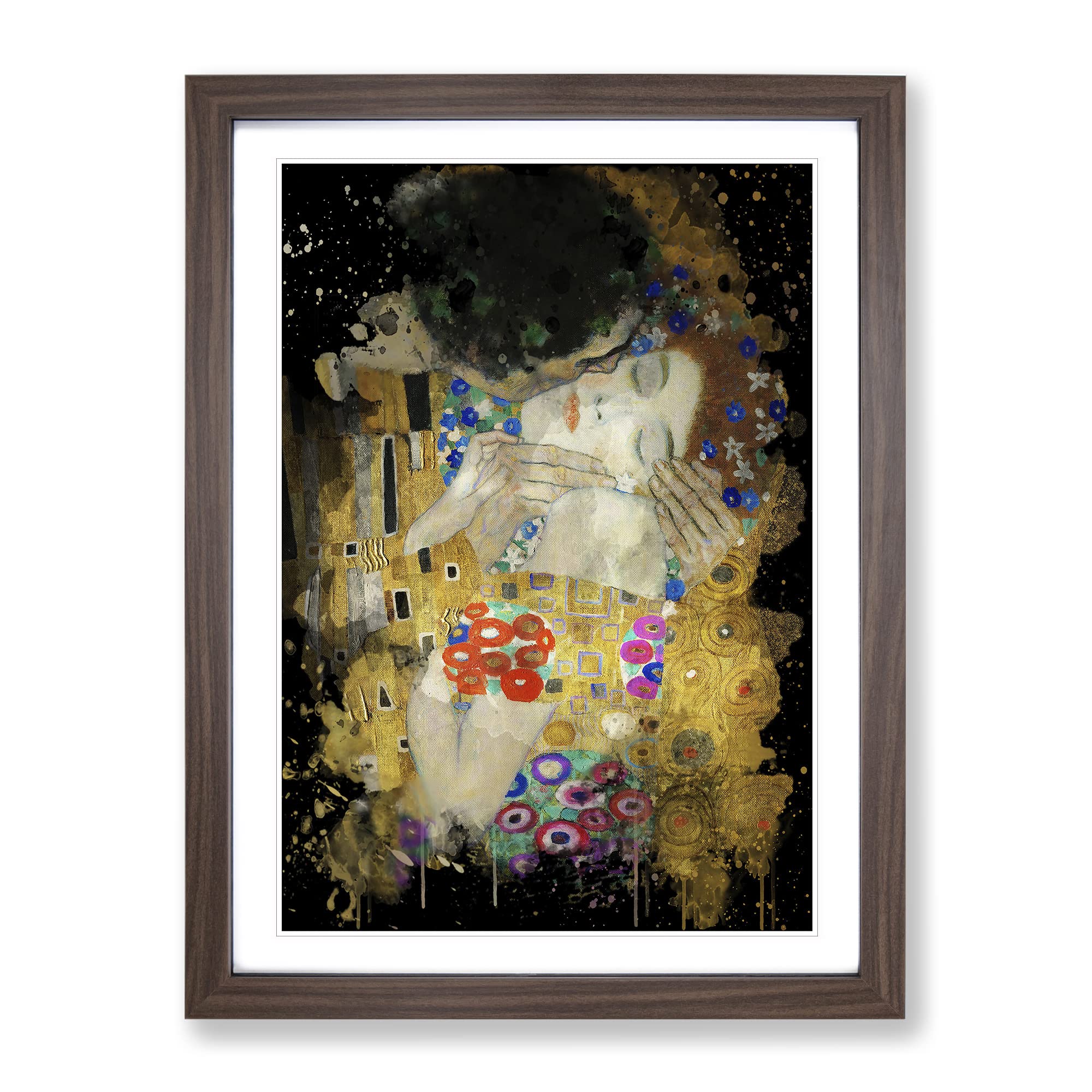 Gustav Klimt The Kiss No.4 Modern Cb Framed Wall Art Print, Ready to Hang Picture for Living Room Bedroom Home Office Décor, Walnut A4 (34 x 25 cm)