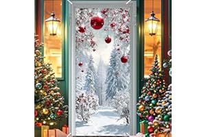 Nuxovilar Merry Christmas Door Cover Background Winter Xmas Holiday Wonderland Decorations Party Supplies Hanging Banner for Home OfficeIndoor Outside (Picture C,35x71 Inches)