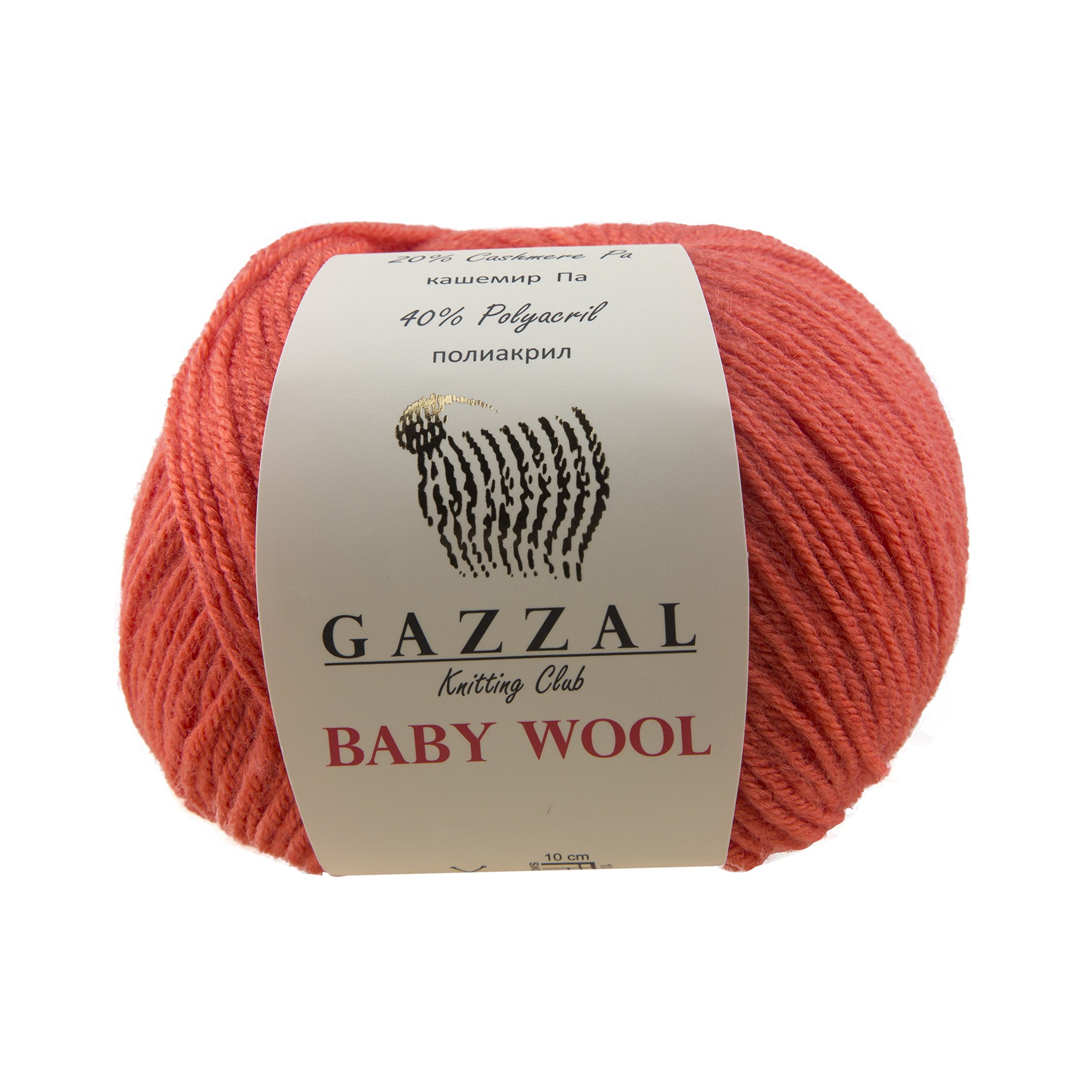5 Pack - Gazzal Baby Wool 1.76 Oz (50g) / 218 Yards (200m) Fine Baby Yarn, 40% Lana Merino, 20% Cashmere Type Polyamide; (Red - 819)