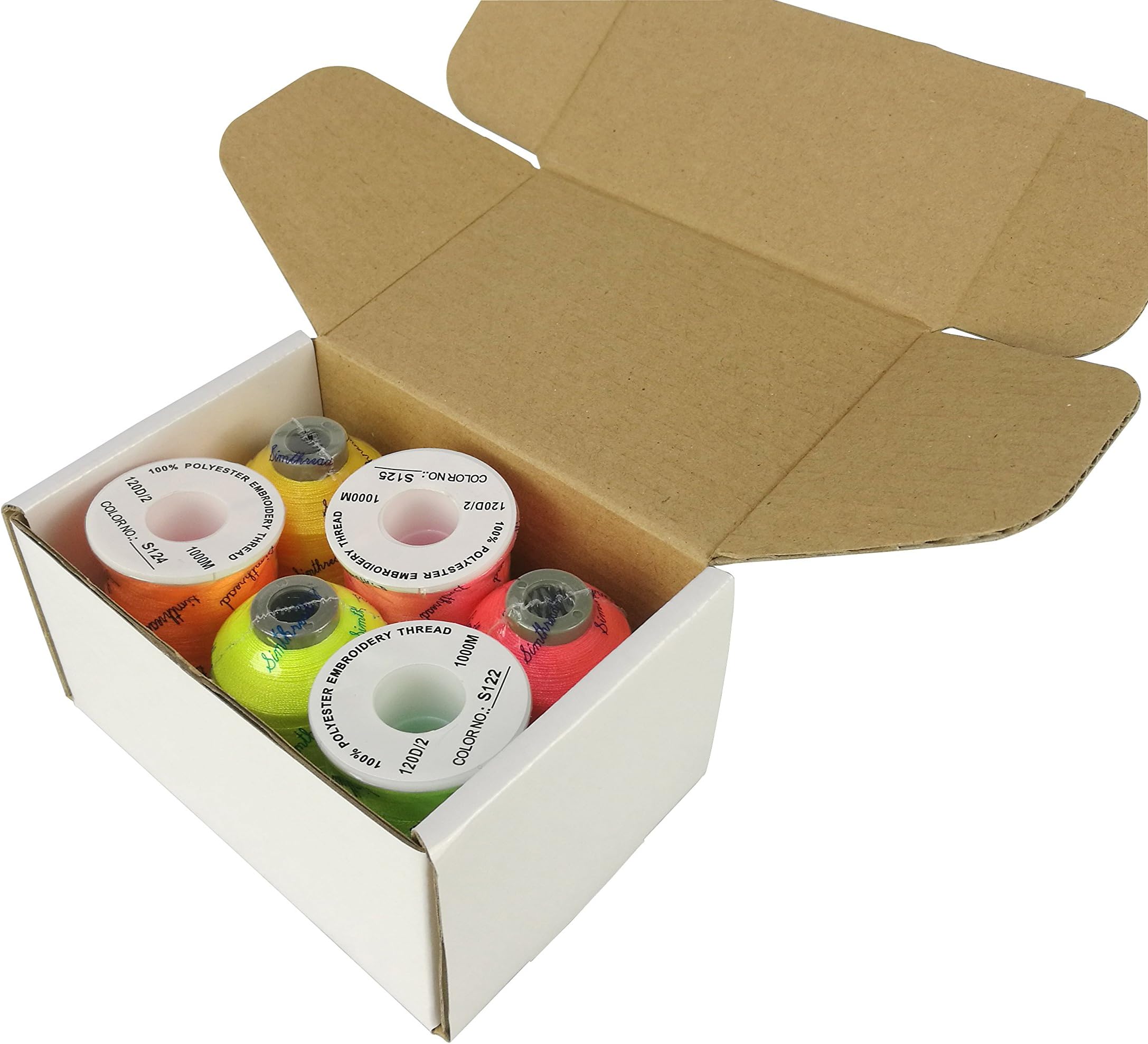 SimthreadPolyester Embroidery Thread, Set 6 x 1,000 Meters, for Individual Color from 63 Colors