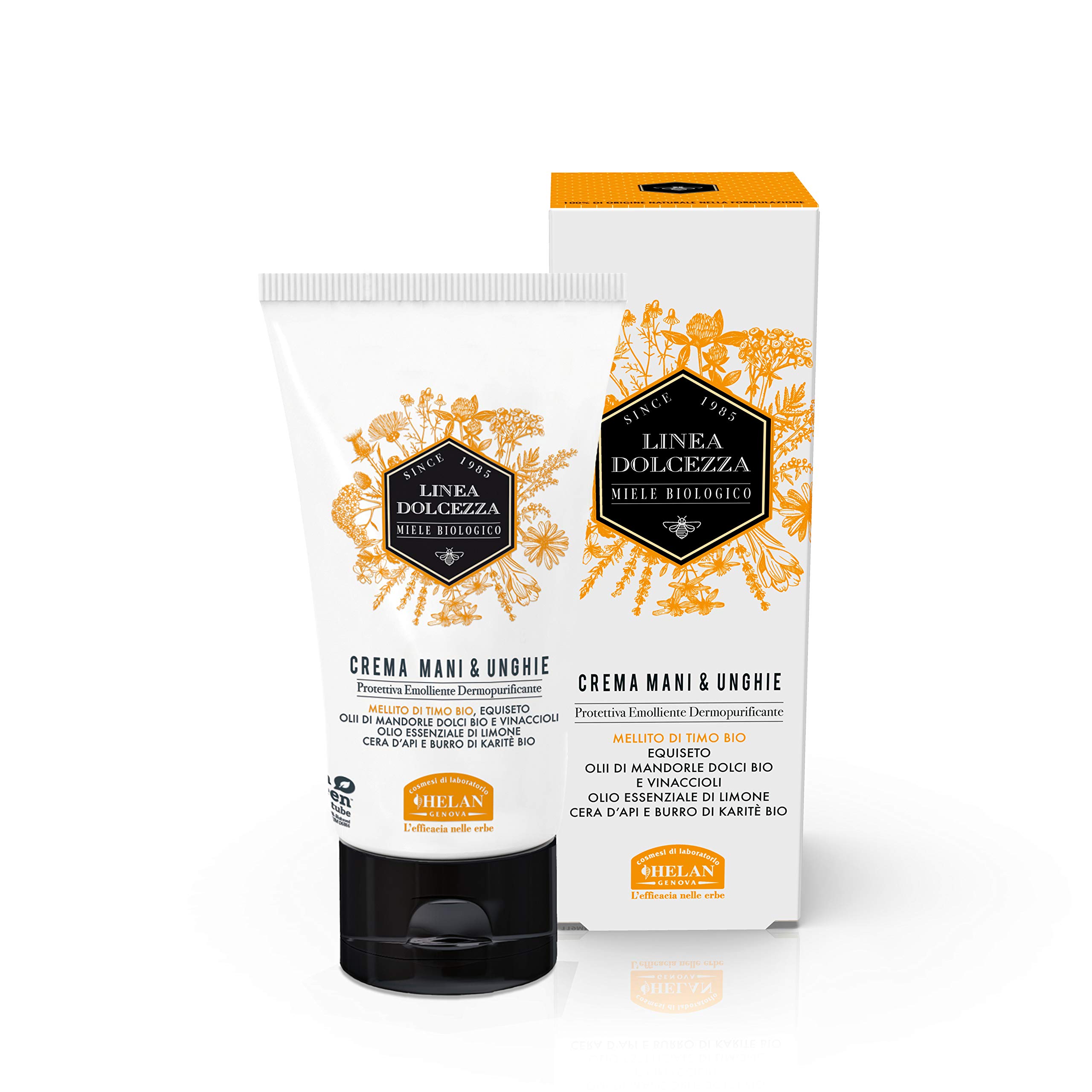 Helan Linea Dolcezza - Hand Cream & Nail Strengthener with Organic Shea Butter, Beeswax & Sweet Almond Oil - Nourishing Cream for Soft Skin with Emollient, Dermopurifying Action - Made in Italy, 75 ml