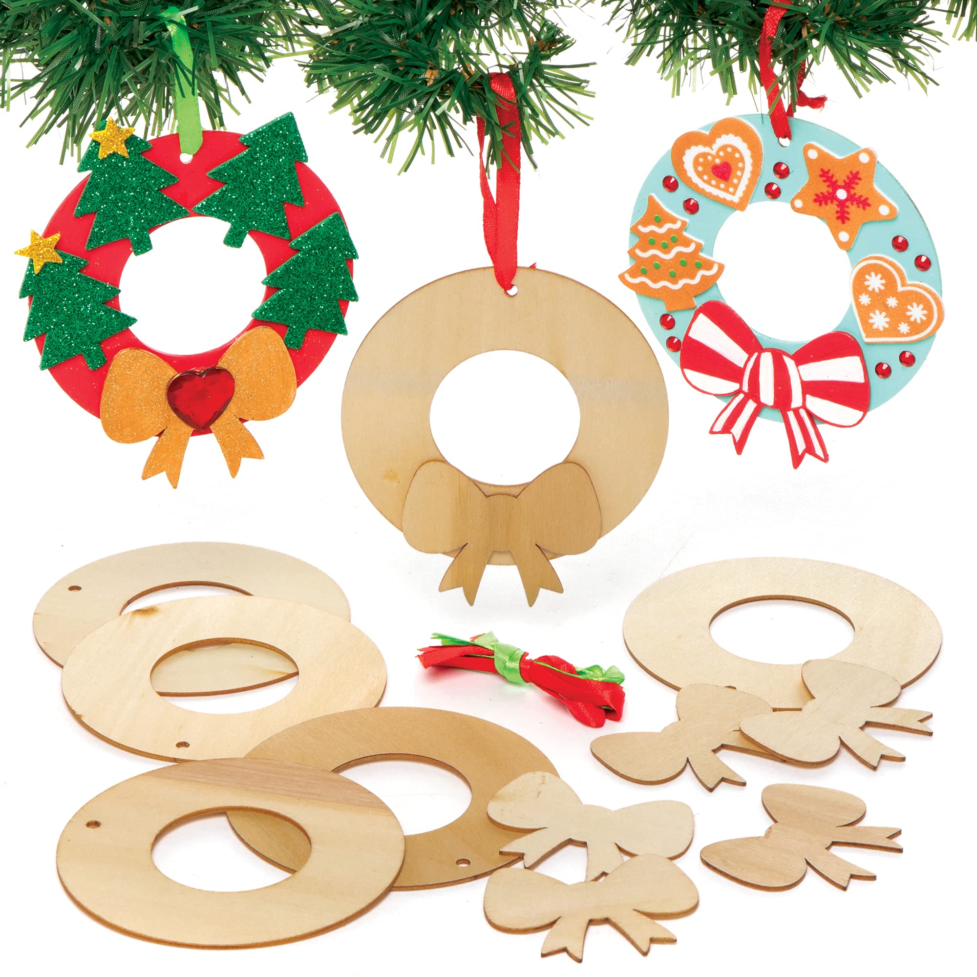Baker Ross FE906 Mini Wooden Wreaths - Pack of 8, Wreath Ring to Decorate and Display, Wood Crafts for Kids, Make Your Own Decorations