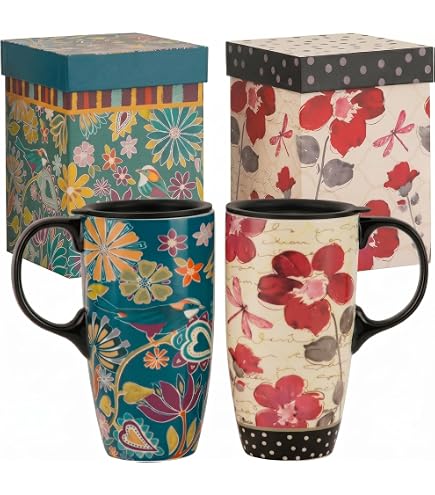 Amazon.com: Topadorn 2 Pack Ceramic Travel Coffee Mugs with Lids, 17oz  Floral & Inspirational Design, Spill Resistant Lids, Microwave Dishwasher  Safe, Gift Set : Home & Kitchen