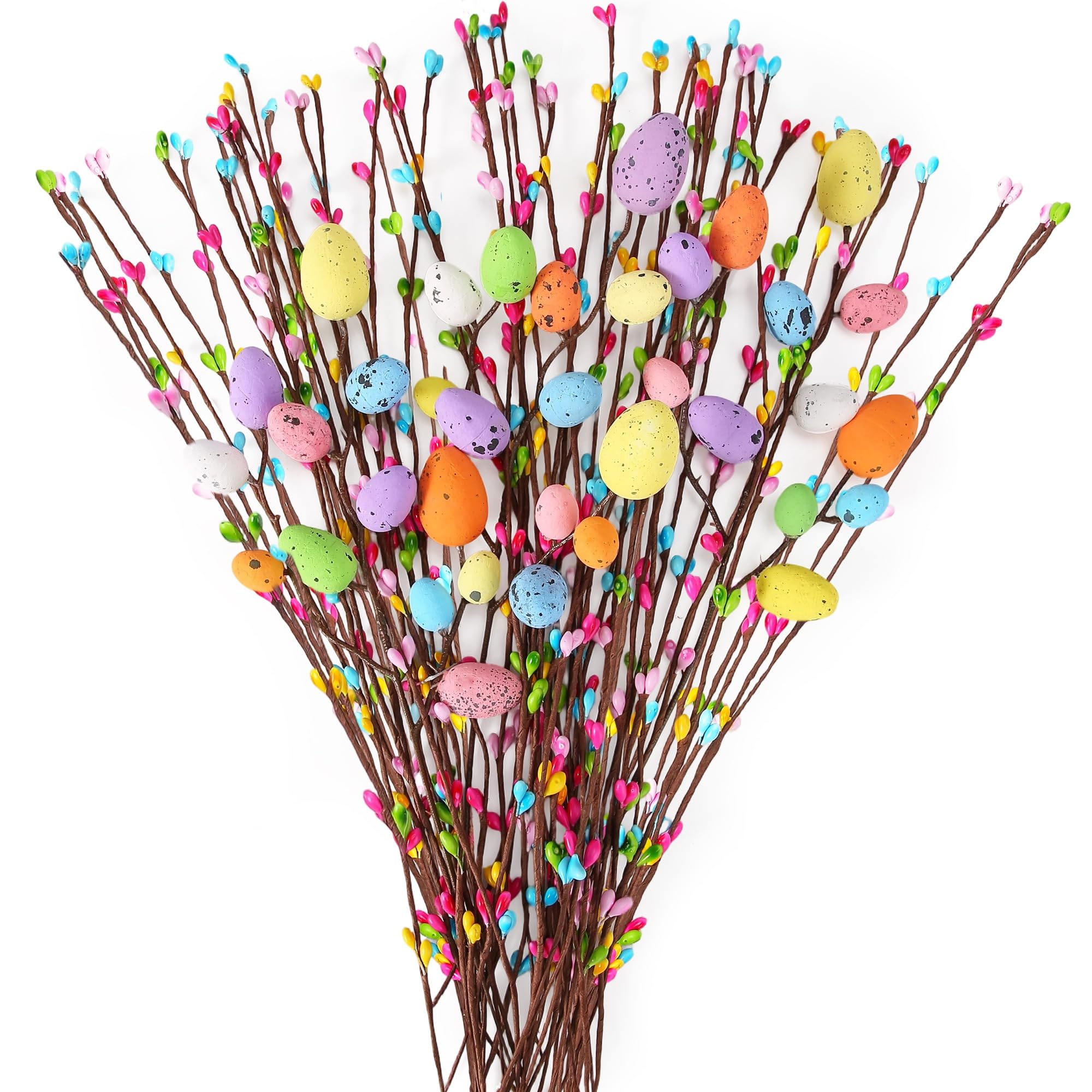 Yunfan 39Pcs Easter Decorations Artificial Easter Spray Vine with Pastel Eggs and Berries Spring Flower Stems Egg Twig Branches for Home Vase Decor Floral Arrangement Centerpiece Wreath Decoration