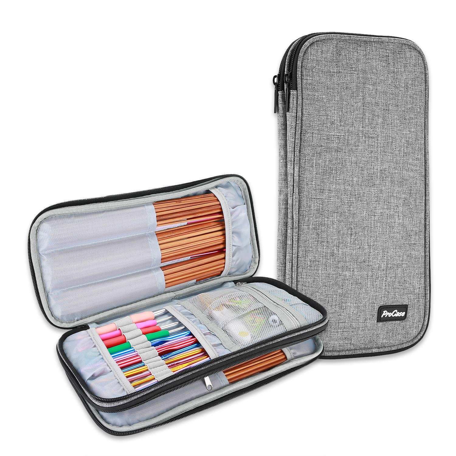 Photo 1 of ProCase Knitting Needles Case (up to 11 Inches), Travel Organizer Storage Zipper Bag for Circular and Straight Knitting Needles, Crochet Hooks and Other Accessories (NO Accessories Included), Grey