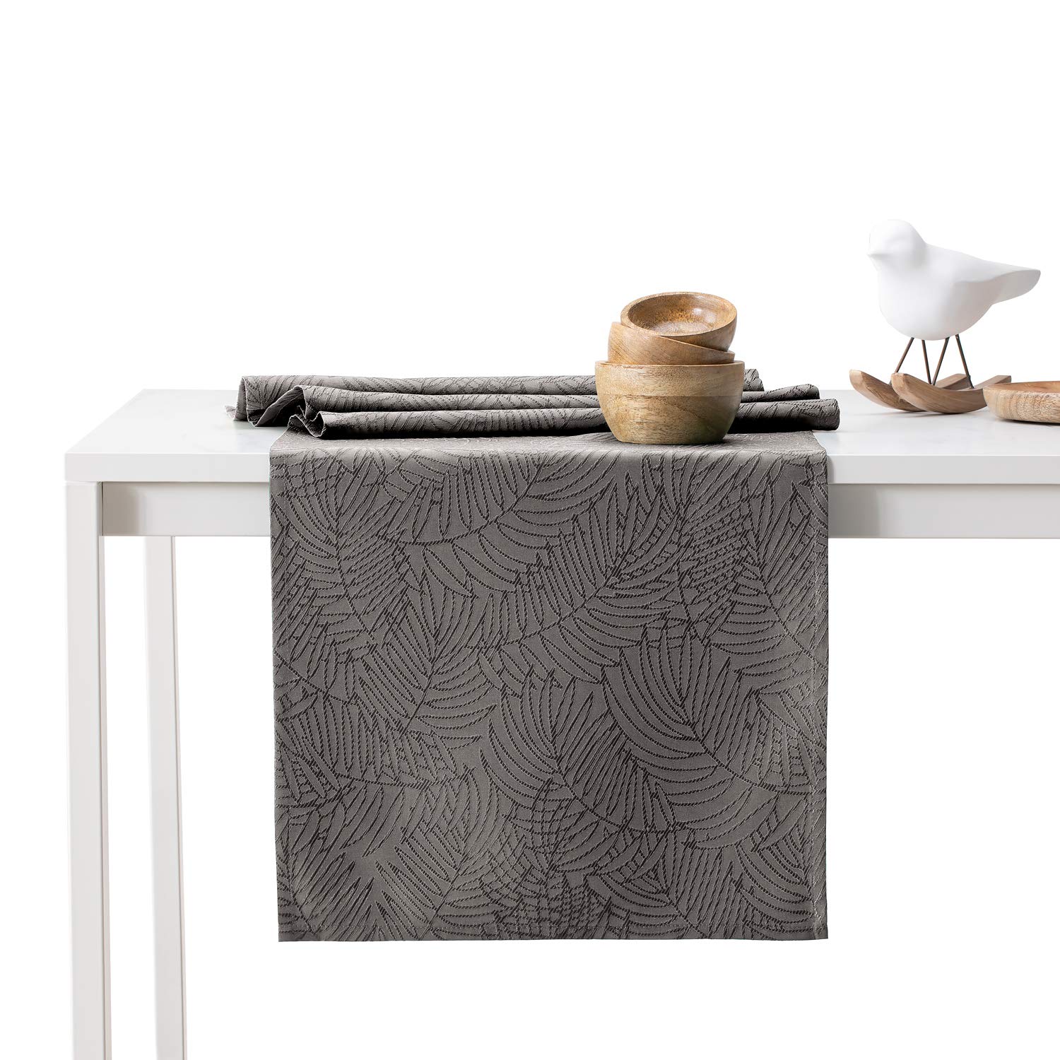 AmeliaHome Table Runner 30 x 80 cm Lotus Effect Water-Repellent Leaves Cocoa Gaia