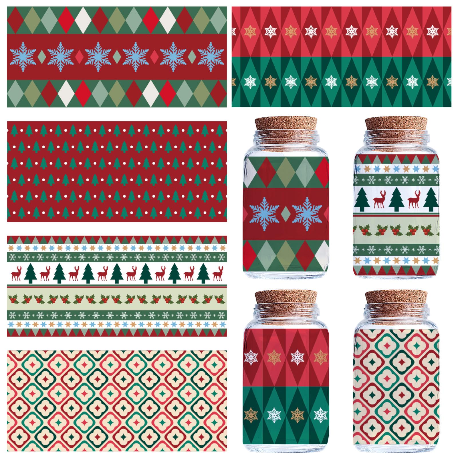 CREATCABIN 5 Sheets Christmas UV DTF Cup Wrap Transfer Sticker Xmas Snowflakes Rub on Transfers Decal PVC Waterproof Decals Christmas Tree Transfer Stickers for Glass Cups DIY Crafts 9.44 x 4.33 Inch
