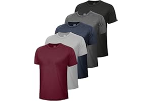 BOOJO 5 Pack Workout Shirts for Men-Quick Dry Black Gym Moisture Wicking Short Sleeve T-Shirts for Running Athletic Casual