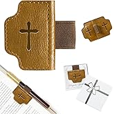 BygoneMark Magnetic Leather Bookmark with Pen Holder, Personalized Custom Initial Page Marker & Pen Clip, Professional Book Accessory for Students (Light Brown-Cross)