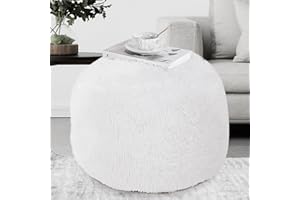 ROYALAY Round Stuffed Pouf Ottoman, Long Plush Faux Fur Pouf with Supportive Filling, Fluffy & Furry Couch Foot Stool Storage Ottoman for Living Room, Bedroom and Kids Room, Floor Pouf Foot Rest