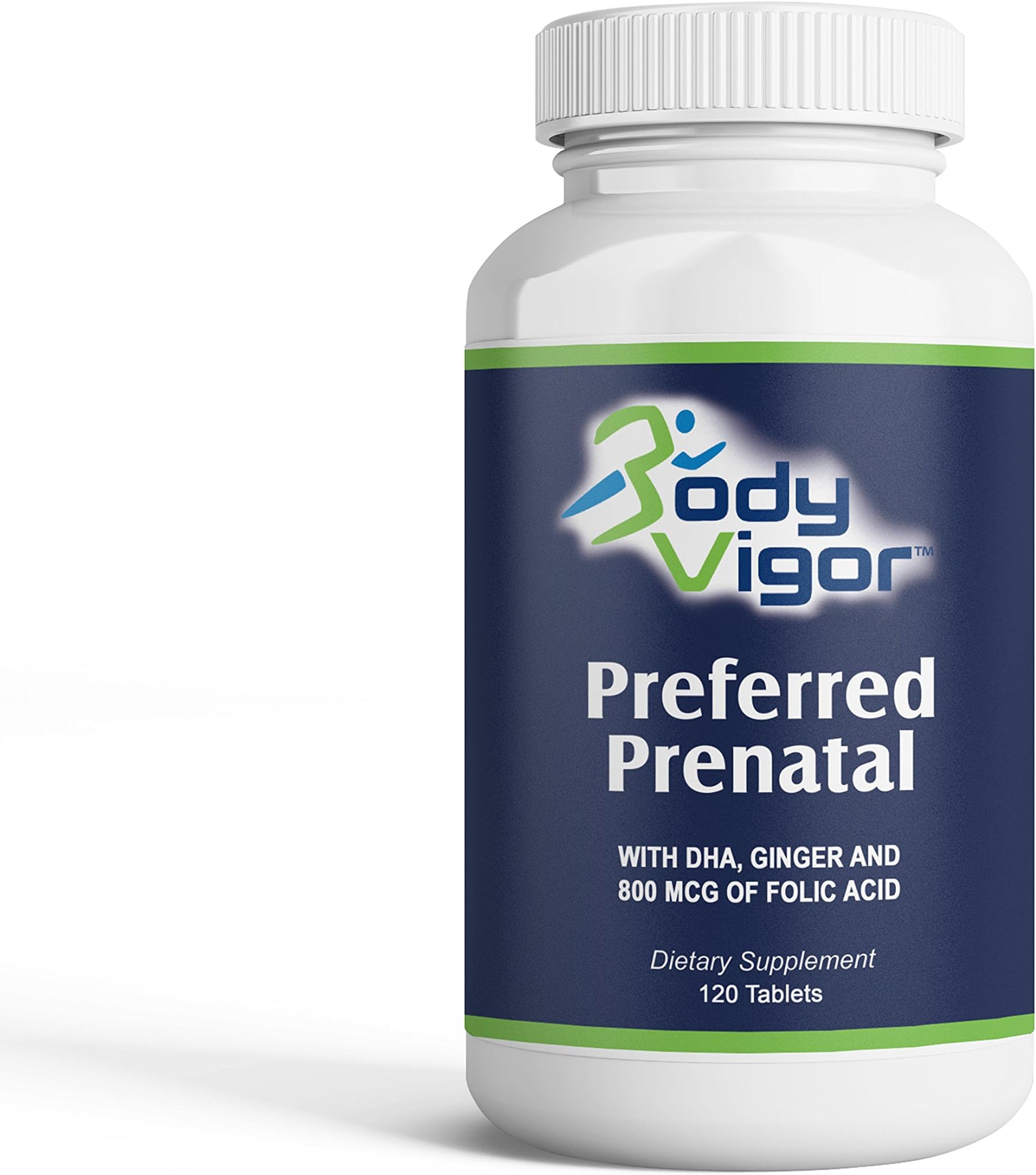 Body Vigor Preferred Prenatal, Prenatal Multivitamin with DHA, Ginger, and 800 mcg Folic Acid, 120 Tablets