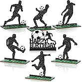 Geetery 7 Pcs Soccer Table Top Decorations Centerpieces Soccer Ball Happy Birthday Wooden Signs Player Silhouette Detachable Gifts for Football Fans Club Sports Theme Party Supplies