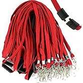 Ollain 25 Pack Breakaway Lanyard with J-Hook Bulk Flat Lanyards for Name tag ID Badges (Red, Breakaway 25 Pack)