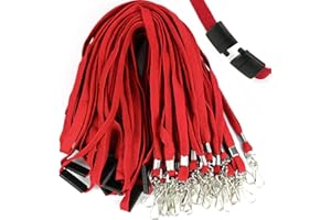 Ollain 25 Pack Breakaway Lanyard with J-Hook Bulk Flat Lanyards for Name tag ID Badges (Red, Breakaway 25 Pack)