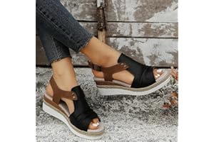 Dheva-C Orthopedic Wedge Sandals for Women Summer Dressy Open Toe Ankle Strap Platform Fashion Sandals Buckle Ankle Strap Casual Beach Outdoor Sandals Wedges Sandal Shoes (2-Black, 8)