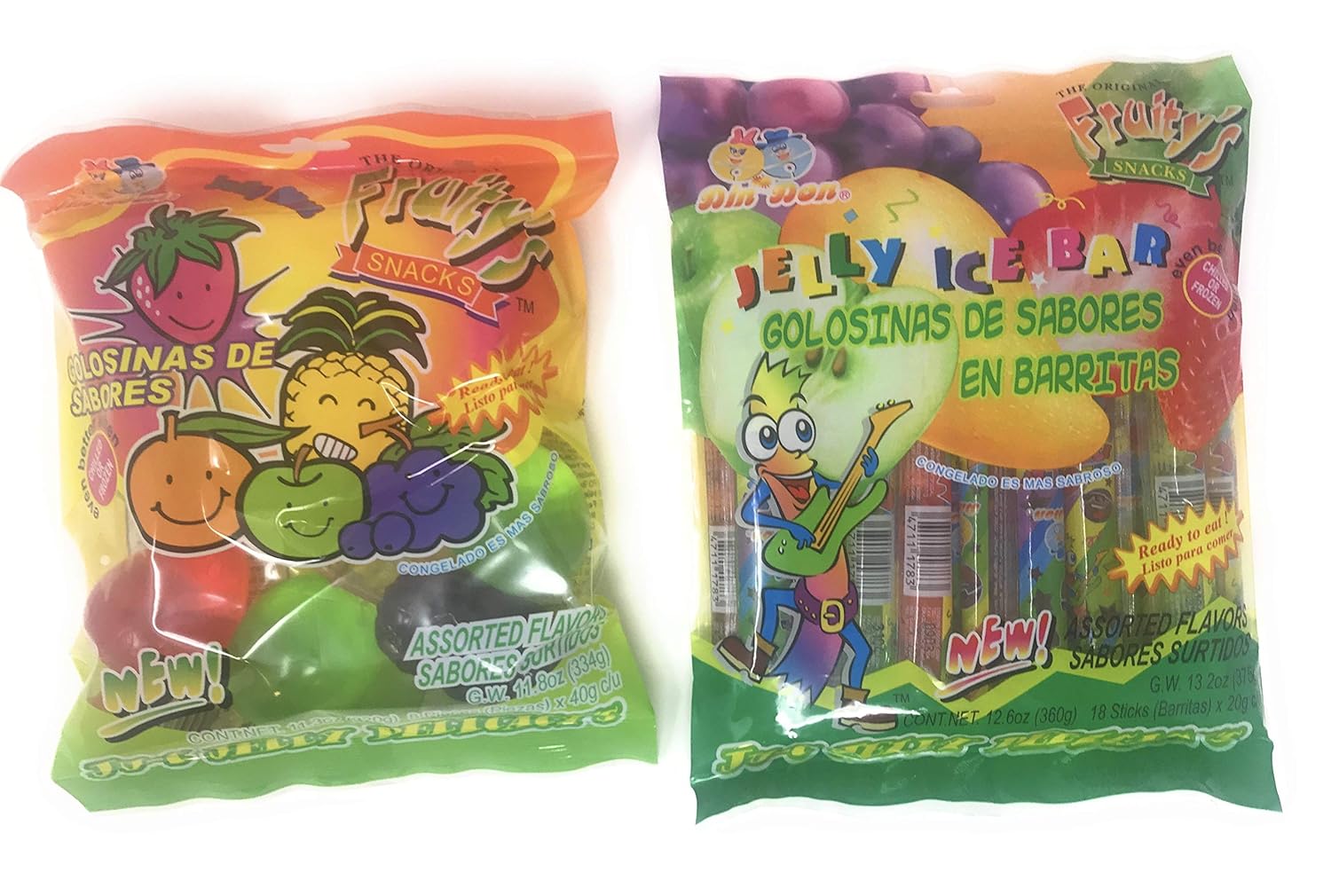 2 Packs Of Fruity's Jelly Candies - 1 Jelly Ice Bar and 1 Jelly Fruit Shaped Candies, Bundle of 2