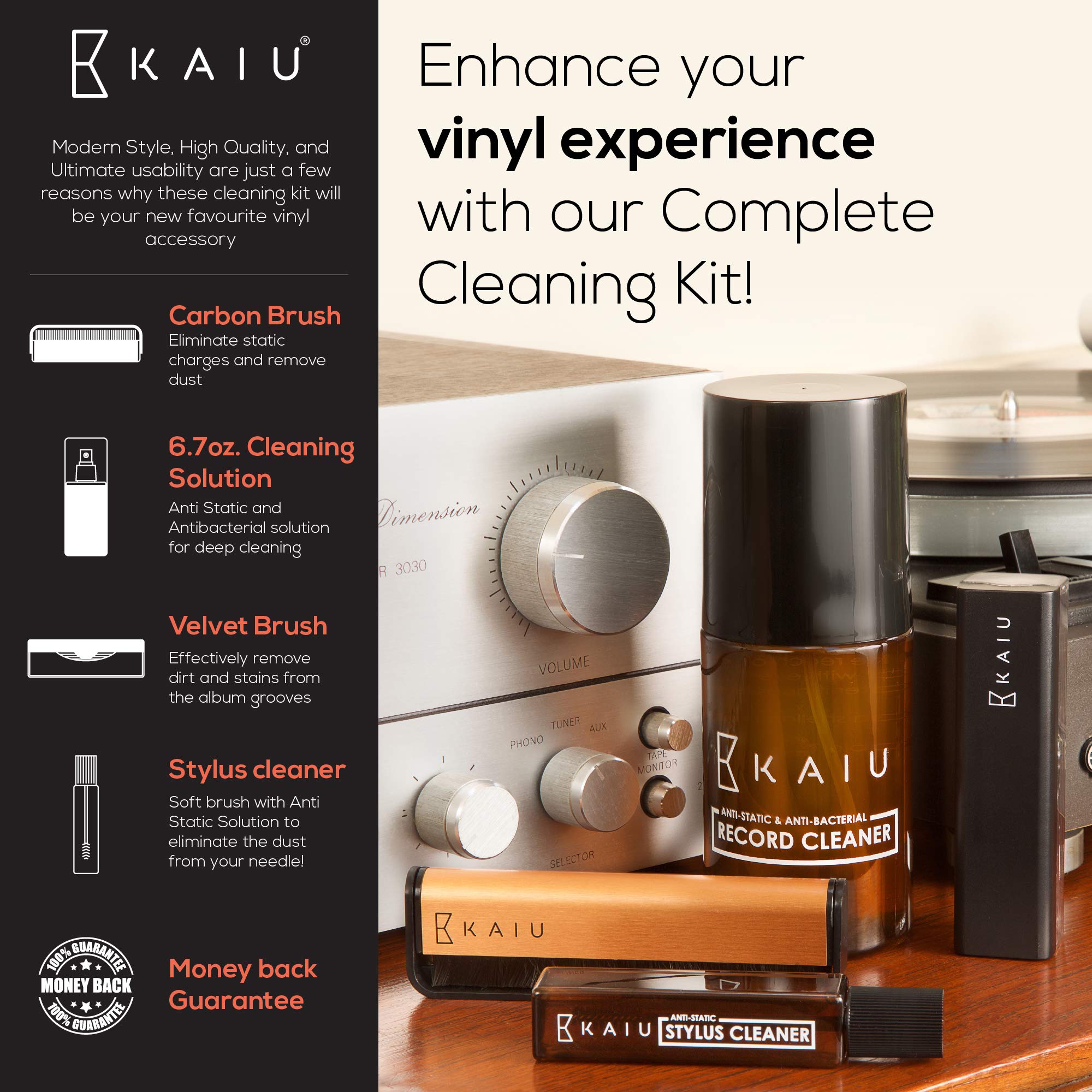 Vinyl Record Cleaning Kit by KAIU 5in1 Record Cleaning Solution