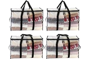 Fiabgum 94L Large Storage Bag with Lid, Pack of 4 Transparent Moving Boxes, Clothing Storage, Moving Bags, Storage Bags with 