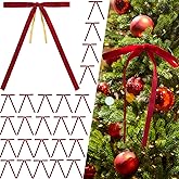 GHAMYEE 24Pcs Red Velvet Christmas Tree Bows Ornaments Vintage Velvet Ribbon Bows for Tree Garland Wreath Indoor Outdoor Christmas Decor Xmas Decorations 3/8" Wide, 5 * 7 inch