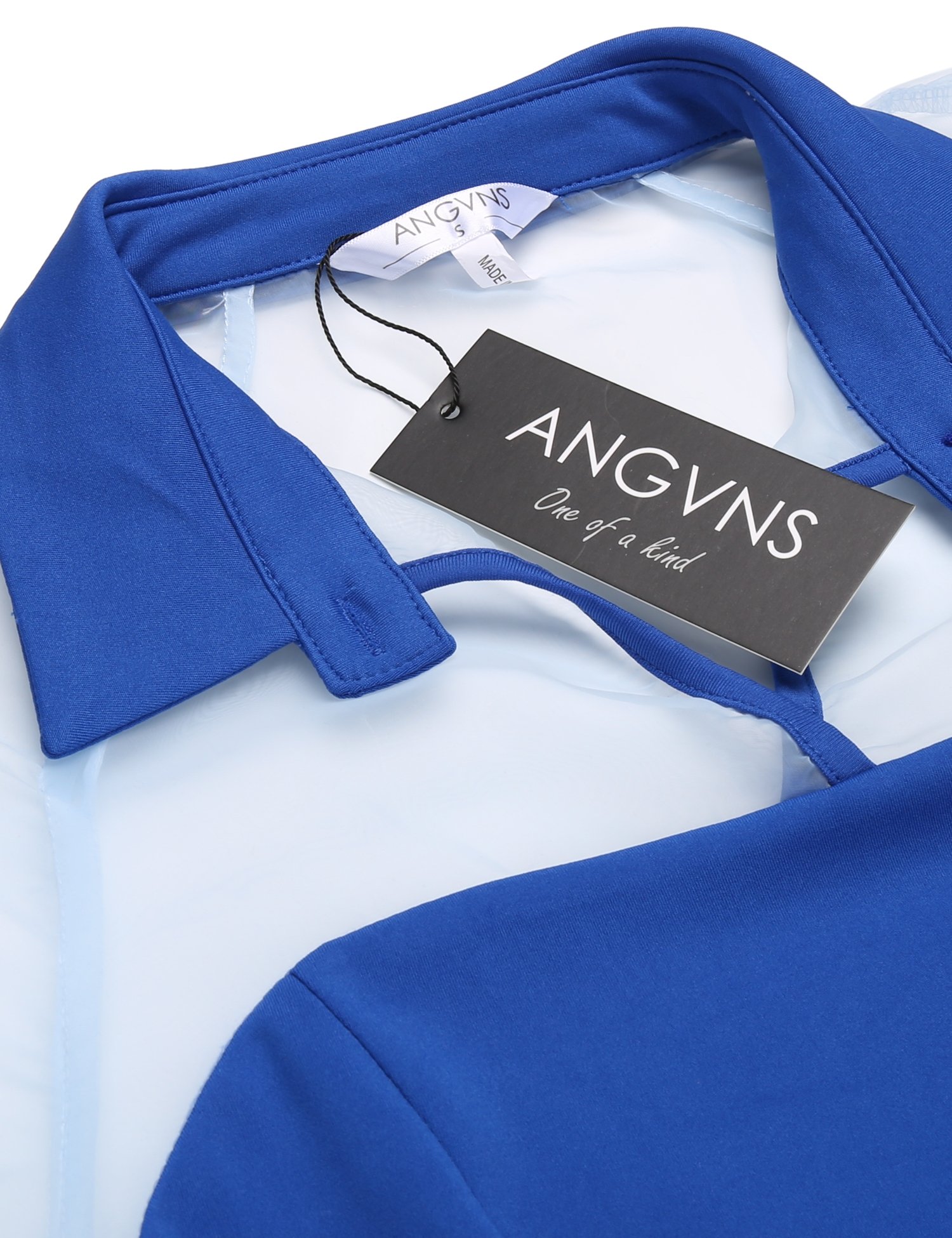 ANGVNS Women Short Sleeve Collar Neck Fit and Flare Cocktail Party Short Mini Dress, Blue, L